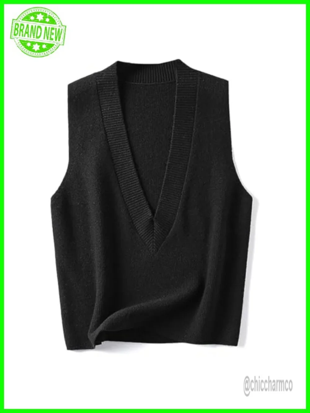 V Neck Sleeveless Knit Cropped Sweater Vest - Casual Pullover Top